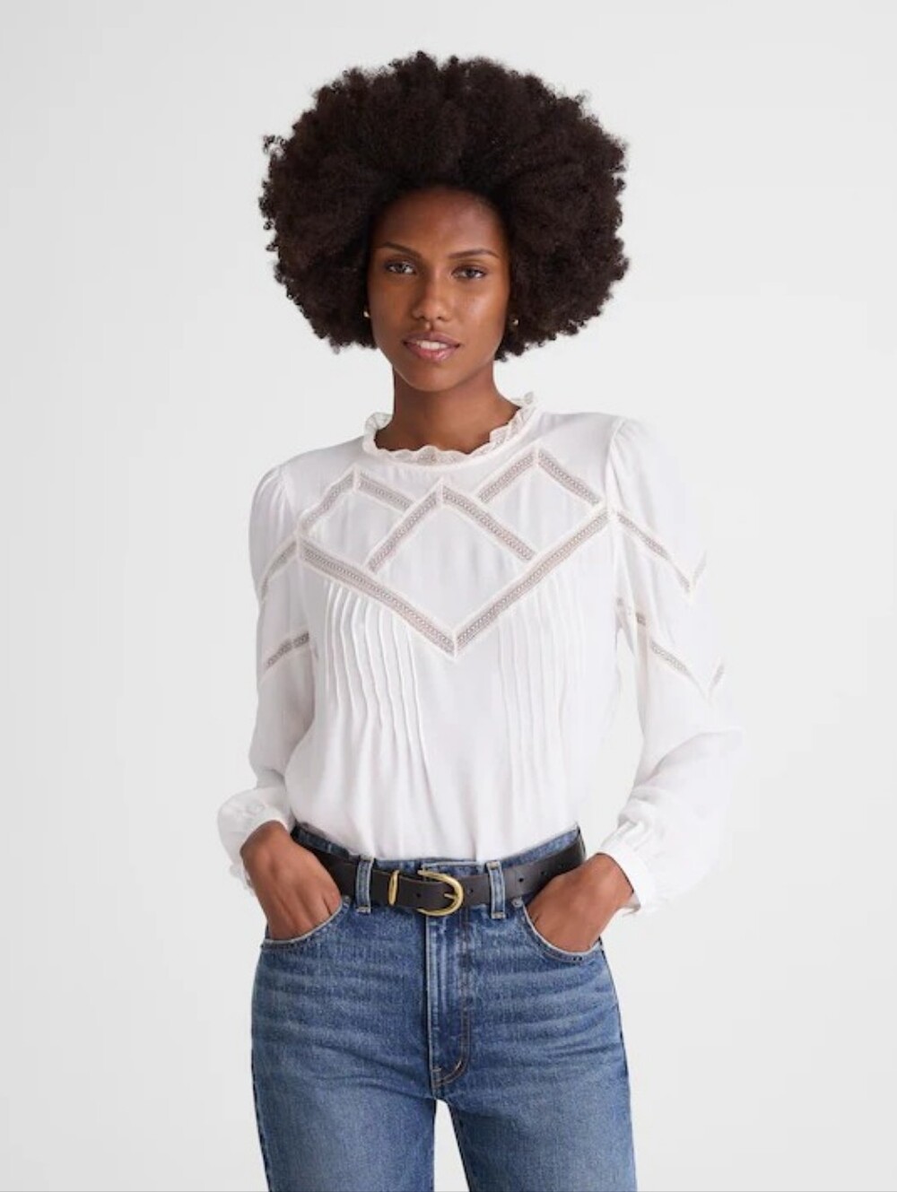 NWT Madewell Lace-Insert Mockneck Long-Sleeve Top Size M